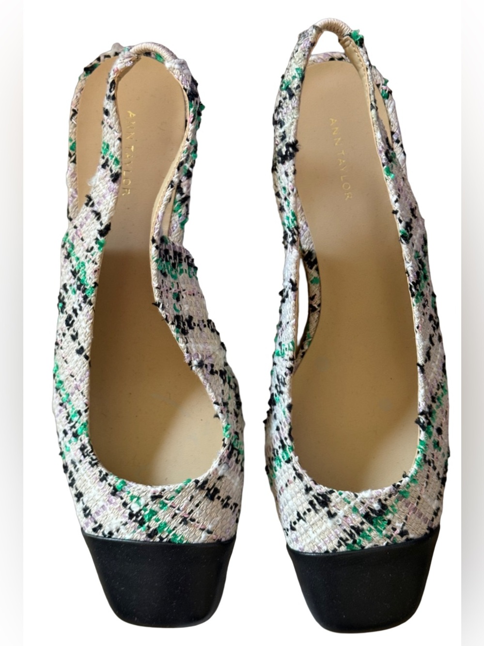 Ann Taylor Women’s Tweed Slingback Flats Multicolor Square Toe Dress Shoe